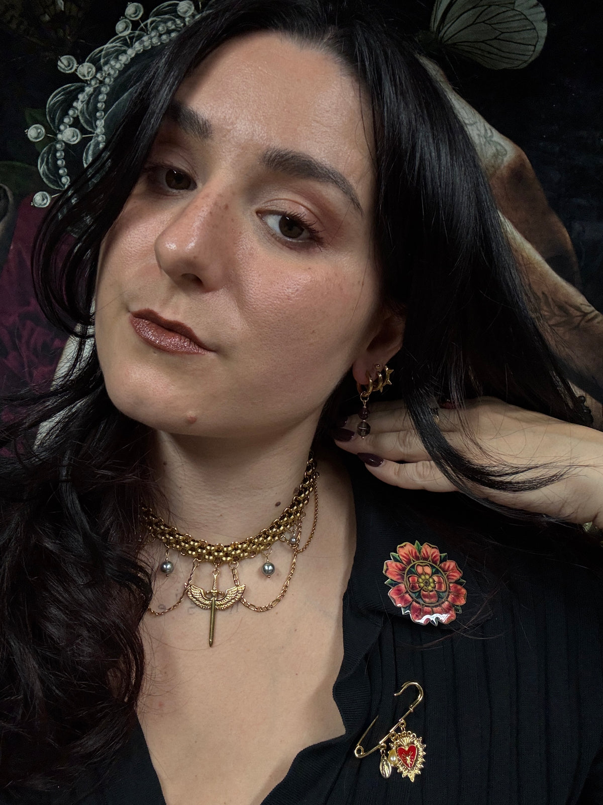 Boucles d’oreilles magiques : L’Étoile des Ombres (grenat et quartz fumé d’ecosse)
