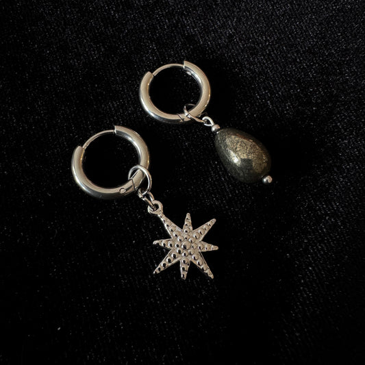 Boucles d’oreilles magiques et upcyclées : Nova (pyrite)