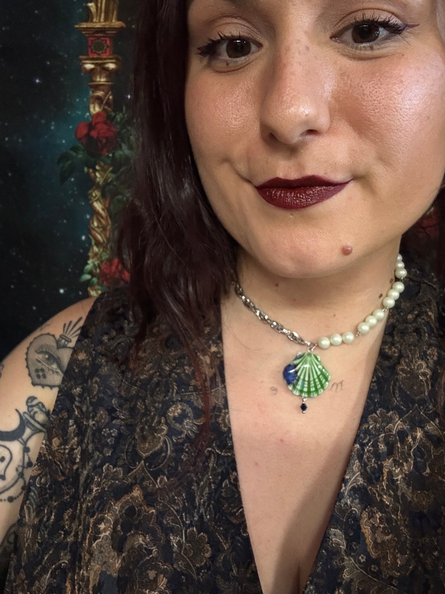 Collier Néreides argenté (vert) - Collection Signature Atelier Saturne