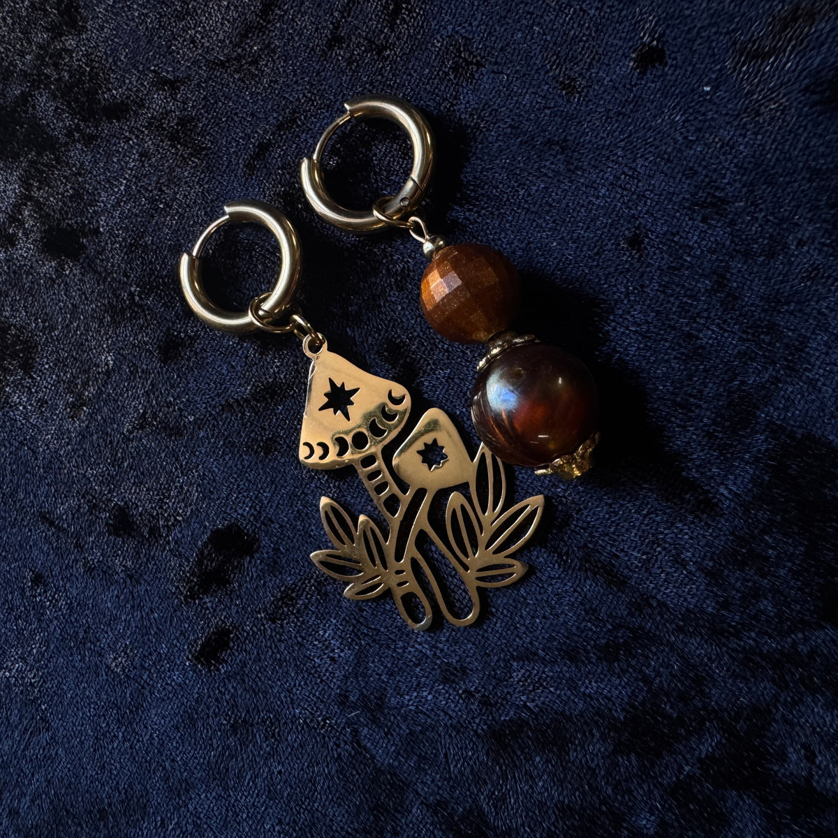 Boucles d’oreilles magiques : Le Cercle des Champignons (perles automnales vintage japonaises)