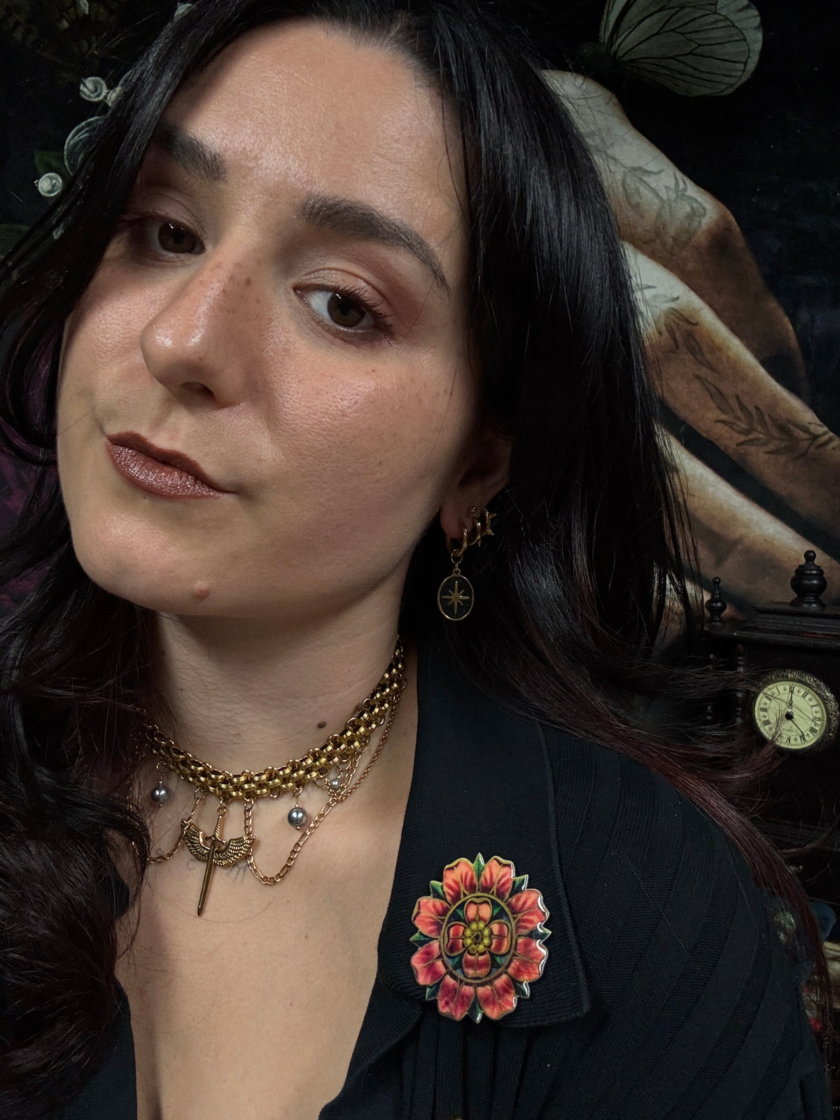 Boucles d’oreilles magiques : L’Étoile des Ombres (grenat et quartz fumé d’ecosse)