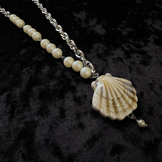 Collier Néreides argenté (Blanc beige) - Collection Signature Atelier Saturne