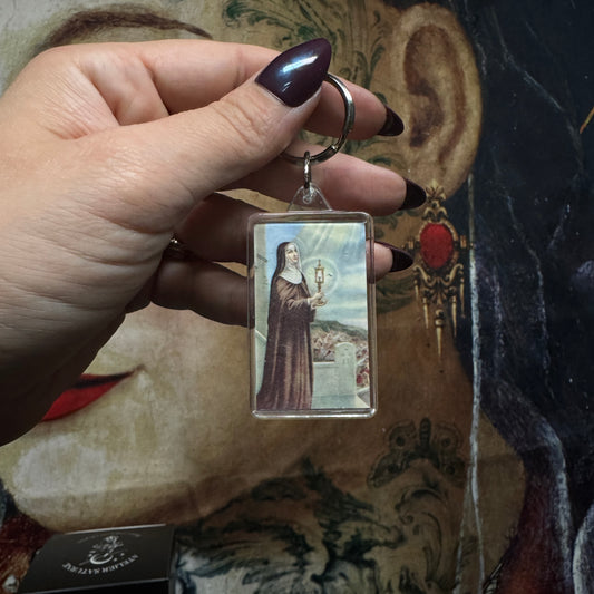 Porte clefs vintage art sacré - Sainte claire d’assise