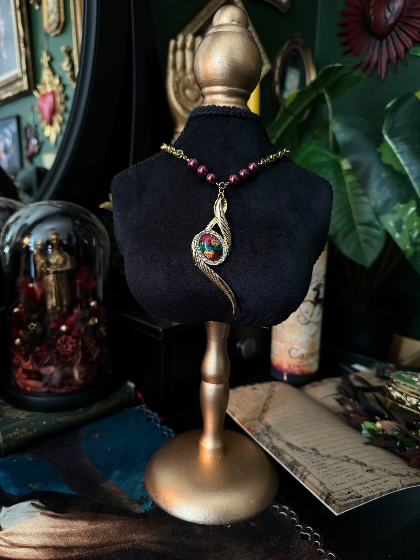 Collier unique broche et perles du Japon
