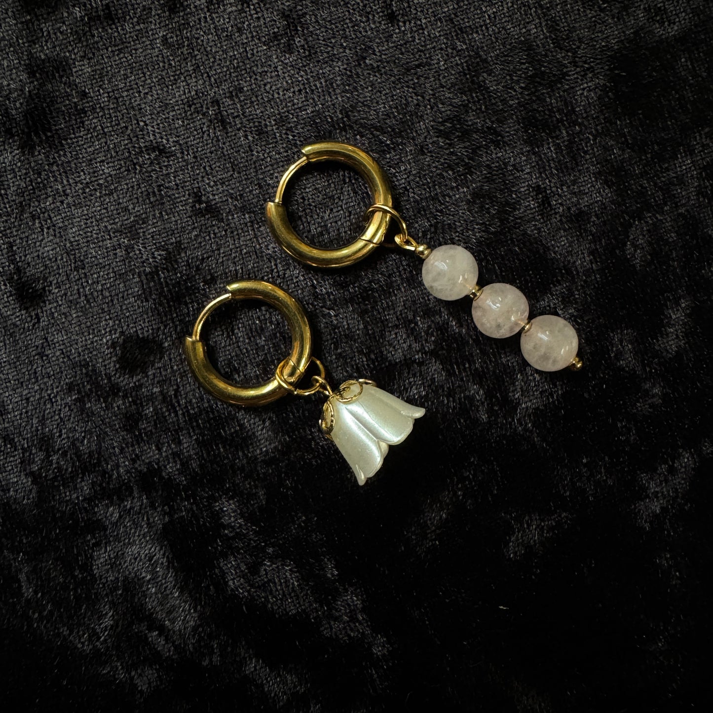Boucles d’oreilles magiques et upcyclées : Tendresse (quartz rose)