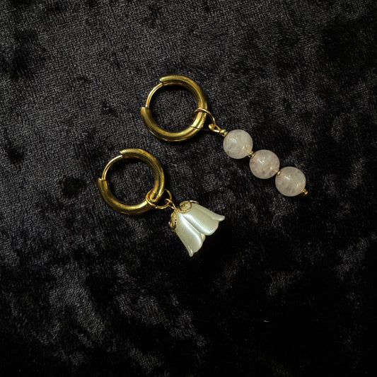 Boucles d’oreilles magiques et upcyclées : Tendresse (quartz rose)