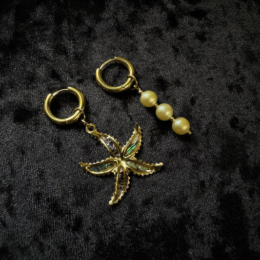 Boucles d’oreilles magiques et upcyclées : Etoile des îles (Paua et perles vintage du japon)