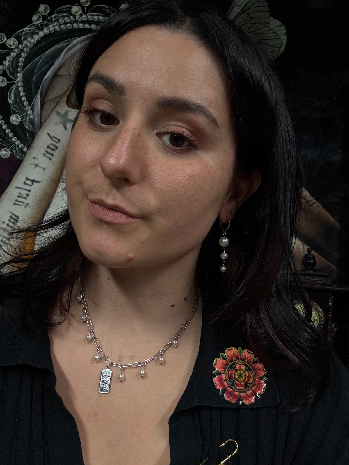 Boucles d’oreilles magiques :     Clair de Lune (pendentif italien + perles vintage japonaises)