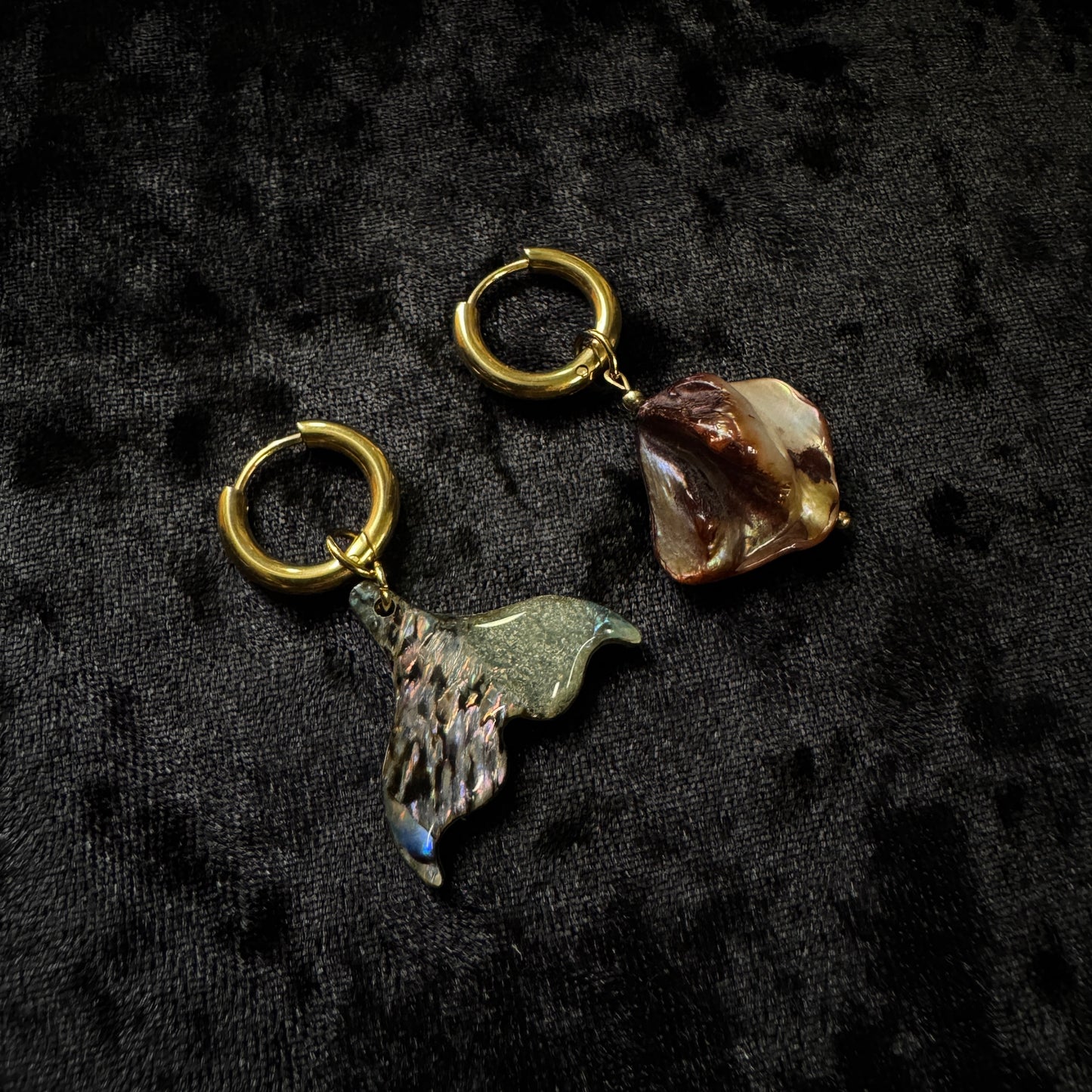 Boucles d’oreilles magiques et upcyclées : Légende des Sirènes  (Paua et nacre)
